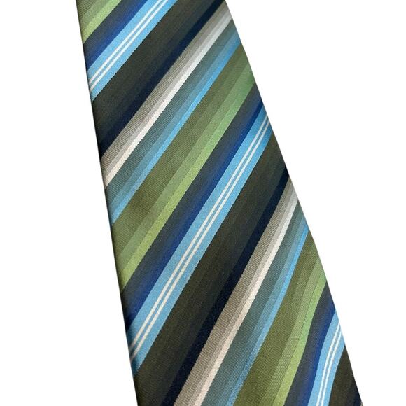 Van Heusen Men's 100% Silk Green and Blue Striped Tie - Picture 3 of 6
